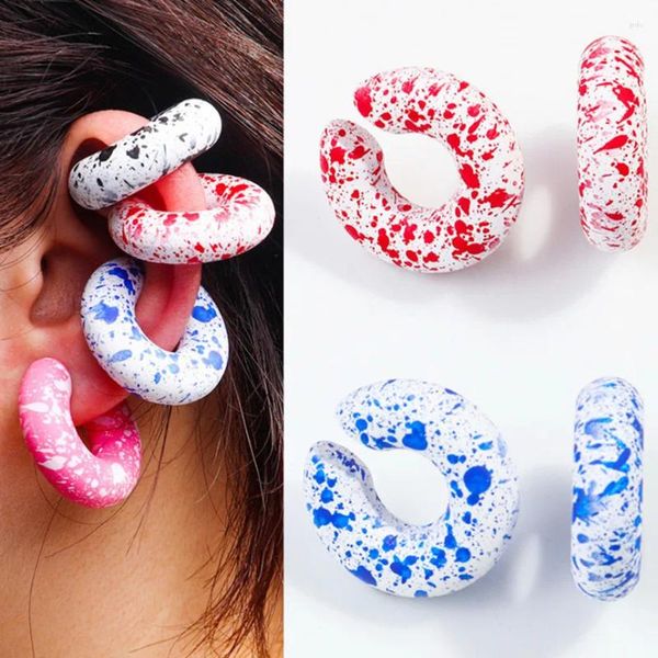 Boucles d'oreilles à dos en acrylique moucheté coloré, Clip circulaire pour femmes, style coréen, manchettes d'oreille rondes, bijoux de déclaration