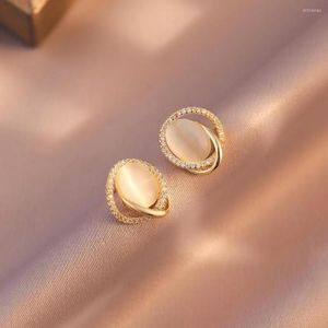 Dos Boucles D'oreilles En Alliage De Cuivre Coréen Clip Sur Synthétique Cubique Zircone Opale Mignon Style Faux Piercing Oreille Goujons Cadeaux Pour Les Femmes