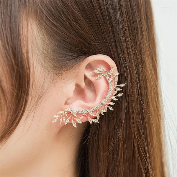 Dos Boucles D'oreilles Cristal Branche Feuilles Oreille Tentures Pour Femmes Pas Percé Feuille Clip Bijoux Or Argent Couleur Strass Boucles D'oreilles Ami Cadeau