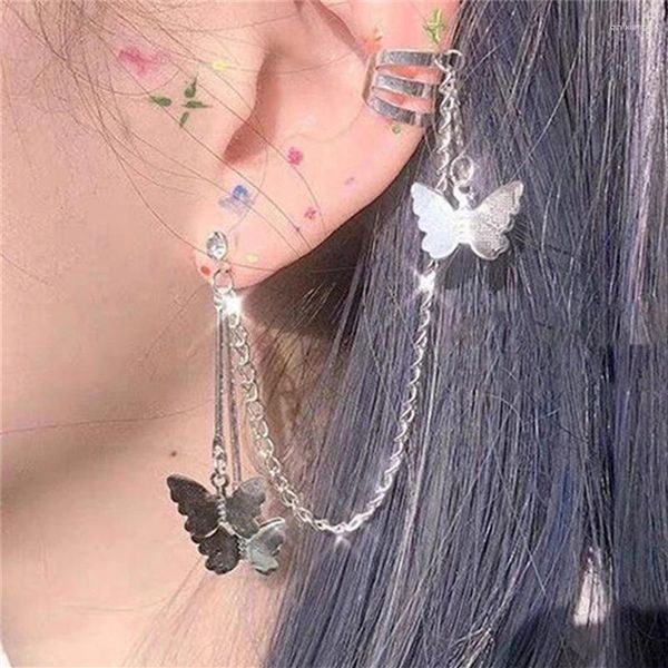Boucles d'oreilles Backs Crystal Chain Butterfly Eart Clip Double bijoux Femmes en gros
