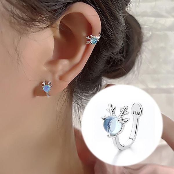 Pendientes traseros lindo asta Y2k Clip de oreja para mujer en forma de U perla de imitación ciervo sin Piercing pendiente regalos de navidad joyería EF045