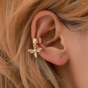 Boucles d'oreilles à dos avec clip en os, petite abeille en cristal, bijoux à breloques inhabituels pour femmes sans trou d'oreille, accessoires de mode, vente en gros, 2024