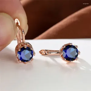 Boucles d'oreilles arrière mignonnes femelles cristal bleu rond de pierre simple couture de mode rose rose couleur mariée bijoux pour les femmes