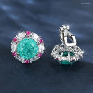 Rug oorbellen schattige vrouwelijke groene ronde stenen clip charme zilveren kleur bruiloft sieraden voor vrouwen