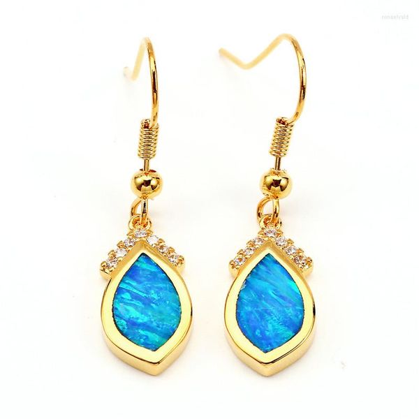 Pendientes traseros bonitos para mujer, gota larga, Clip de Color amarillo dorado plateado para mujer, Vintage, azul, blanco, ópalo, boda