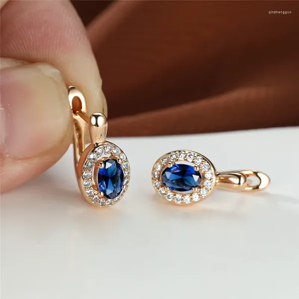 Boucles d'oreilles arrière mignonnes femelles rose gol couleur cristal stone bleu délicate bijoux de mariage de zircon ovale délicat pour les femmes