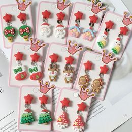 Boucles d'oreilles à dos, ornements de noël à clipser pour femmes et filles, père noël bonhomme de neige, bijoux non percés