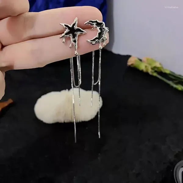 Pendientes traseros que gotean aceite estrella Luna borla Clip para mujer joyería de moda accesorios minimalistas