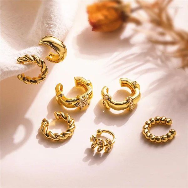 Pendientes traseros Clip de oreja Mujer Chapado en oro de 18 quilates Cristal Zirconio Hoja de planta Redondo Moda Joyería Pareja Regalo de vacaciones