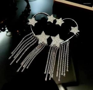 Boucles d'oreilles dos élégant étoile femme coeur cristal goutte Dangle couleur argent gland Long pour les femmes de mariage gros bijoux