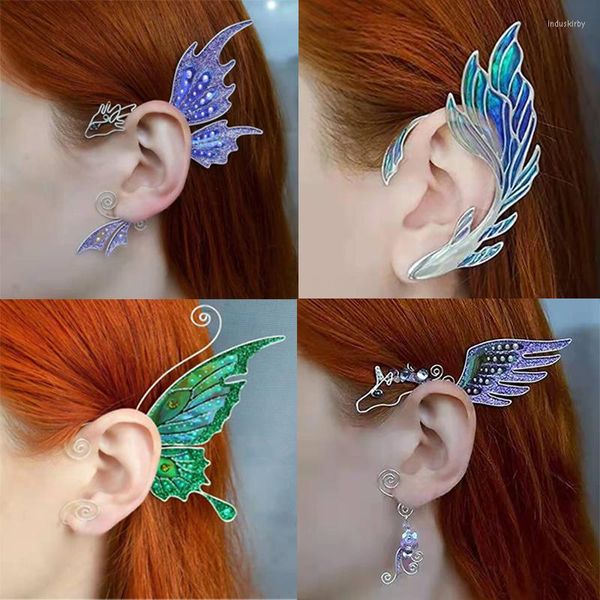 Dos Boucles d'Oreilles Elf Oreille Poignets Papillon Clip Manches Pendentif Sans Perforation Dragon Elfique Cosplay Fée Wrap