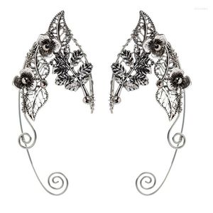 Dos Boucles D'oreilles Elf Oreille Poignets Avec Feuilles Et Fleur Clips Manches Sans Perforation Pour Les Filles Cosplay De Mariage Earcuff Bijoux