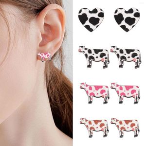 Backs oorbellen etnische stijl Western Cowboy Accessories Cow Print Love Ear Studs Leuke houten modegigant hoepel