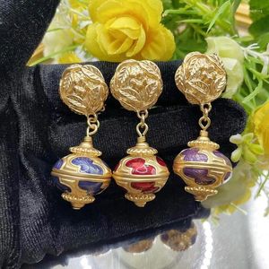 Boucles d'oreilles à dos en émail, mode européenne et américaine, Vintage, pendentif électrique plaqué or, Clips d'oreille, bijoux pour femmes