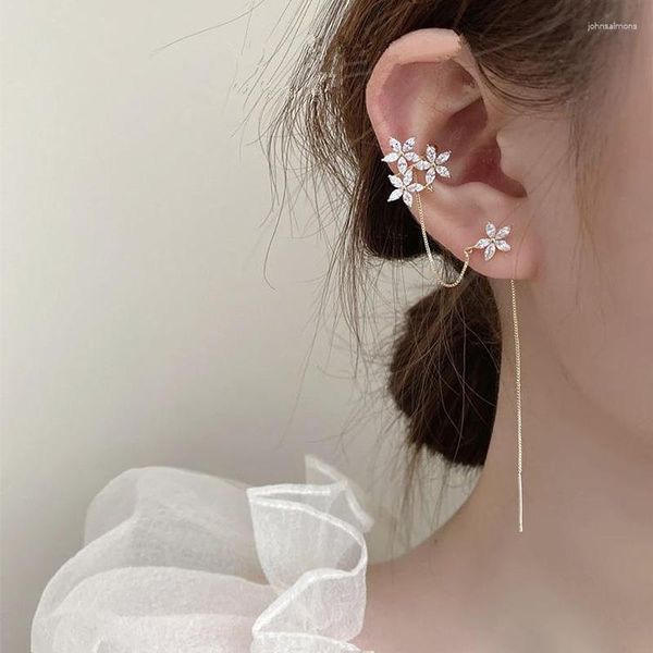 Boucles d'oreilles dos exquis fleur cristal oreille manchette pour femmes pas de perçage sans trou longue chaîne gland Earclip bijoux de mode KDE079