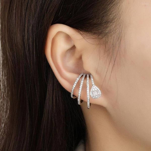 Pendientes traseros a la moda para mujer, Clip para la oreja, circonita, gota de agua geométrica, diseño multicapa, caprichoso, pendiente no perforante, chaqueta para la oreja