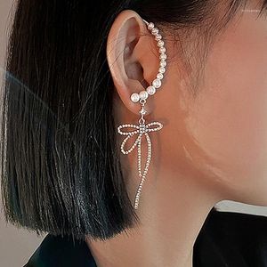 Backs oorbellen Fashion Crystal Butterfly Clip op Earring Pearl Bead Ear Cuff Long Tassels Charm Hollow For Women