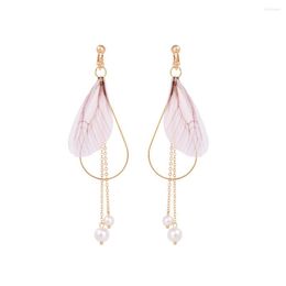 Backs oorbellen mode oorclip Dragonfly Wing Tassel Pearl Big hol water Loog ontwerp voor Wome zonder piercing sieraden