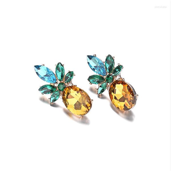 Pendientes traseros moda elegante Clip strass geométrico forma de piña frutas Color para mujer joyería de boda