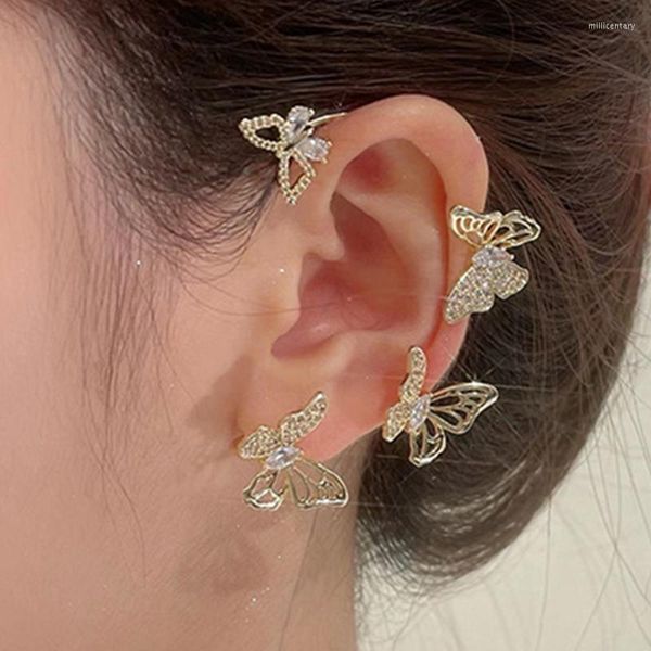 Pendientes traseros moda elegante mariposa hueca Clip para hueso del oído para mujeres no perforantes circonita brillante Clips para puños joyería para fiesta de boda