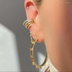 Dos Boucles D'oreilles Mode Européenne 1 Pièce Pas De Piercing Oreille Manchette Micro Pave CZ Spike Bande Multi Wrap Cercle Clip Sur Boucle D'oreille Or Argent Couleur