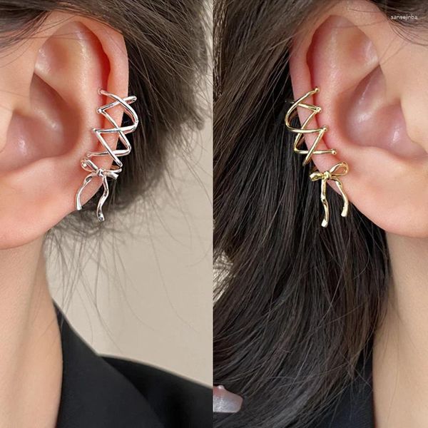 Boucles d'oreilles à dos pour femmes, mode coréenne, nœud papillon, Clip d'oreille, Non perçant, délicat, doux, Y2K, manchette à lacets blanche, bijoux cadeau pour femmes