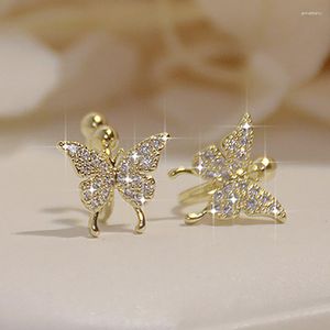 Rug Oorbellen Mode Koreaanse Gouden Minimalistische Vlinder Micro-Ingelegde Zirkoon Vrouwen Prachtige Kleine Oorclip Glans Bruiloft Meisjes Cadeau
