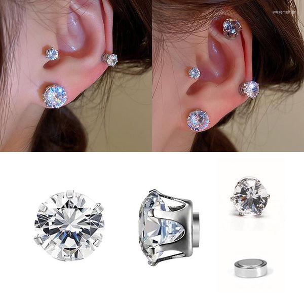 Dos boucles d'oreilles mode boucle d'oreille magnétique femmes brillant aimant oreille goujons Zircon pierre Clip Non-piercing bijoux accessoires