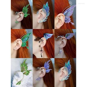 Boucles d'oreilles à dos pour femmes, Clip d'oreille sans perçage, irisé, papillon poisson Dragon, bijoux crochet simple gauche droite