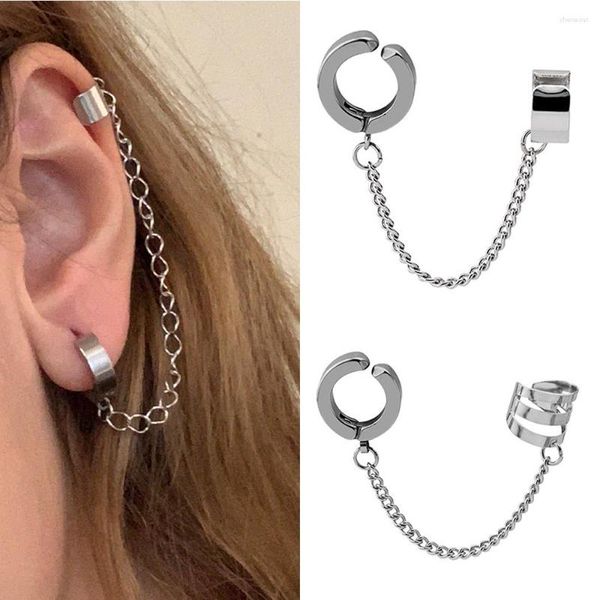 Pendientes traseros Moda Punk Pendiente de clip de acero inoxidable para adolescentes Mujeres Hombres Orejeras Joyería fresca de la calle 1 Unids Perno prisionero de cadena de color plateado