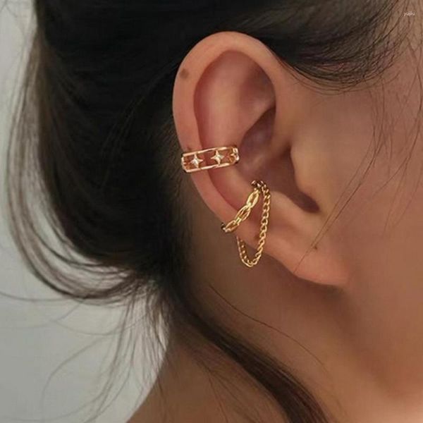 Dos boucles d'oreilles mode Punk Zircon étoile chaîne gland Clip pour femmes adolescent minimaliste faux Piercing oreille oreille manchette bijoux cadeaux