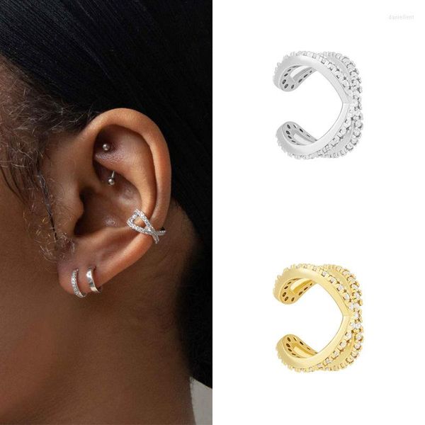 Pendientes traseros de moda de acero inoxidable con Clip en forma de X para mujer, orejera creativa de Zirconia cúbica, joyería de tendencia de boda sin perforación