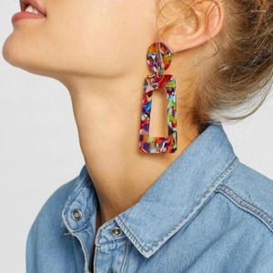 Boucles d'oreilles à dos pour femmes, Clip coloré en forme de tortue, léopard, acrylique, Long cercle carré géométrique sans Clips de perçage pour femmes