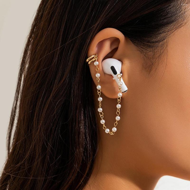 Orecchini posteriori per Airpods Catene con clip anti-smarrimento per auricolari Bluetooth Accessori per cuffie con perle d'imitazione wireless Gioielli