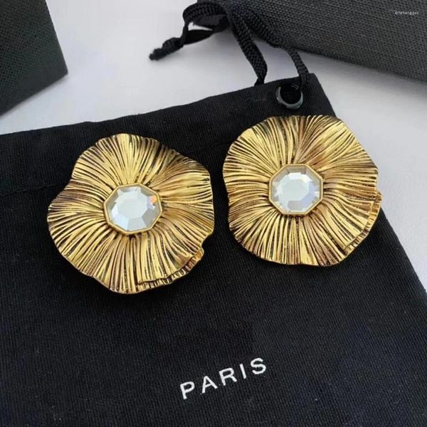 Boucles d'oreilles France France Designer Vintage Flower Crystal Clip Big For Women Luxury Jewelry Top Quality Birthday Party Gift