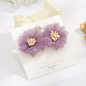 Backs oorbellen Franse Retro Dream Purple Gardenia Clip op No Hole Chiffon Lace Big Flower Piercing For Women Party