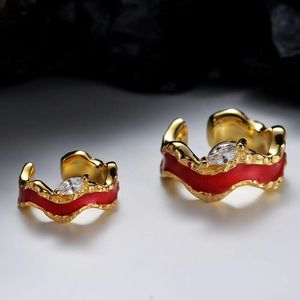 Boucles d'oreilles à dos en argent Sterling S925, bijoux authentiques, Version coréenne, petit public, trou gratuit, Clip d'oreille en émail rouge