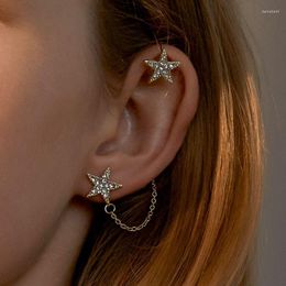 Dos boucles d'oreilles or oreille manchette pince pour femmes faux Piercing Huggie crochets Cartilage Tragus oreillette étoile Clips sur bijoux