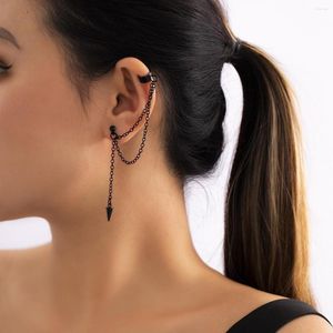 Dos boucles d'oreilles manchette d'oreille gothique avec pointe noire dépareillée pour femmes hommes Punk Dainty Halloween cadeau bijoux