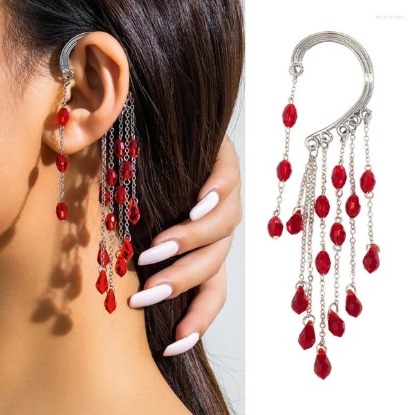 Pendientes traseros estilo gótico borlas de gota de sangre colgantes para las orejas Clip para el puño de Halloween adorno dulce y fresco para mujeres y niñas 264E