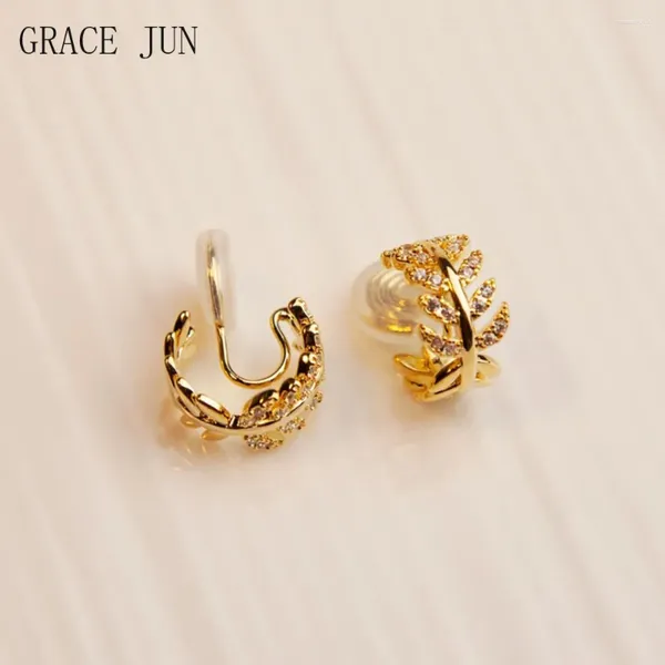 Boucles d'oreilles à dos GRACE JUN Arriva en forme de C, zircone cubique, Clip sur feuille, Style Non percé, pour femmes et filles, breloque d'oreille