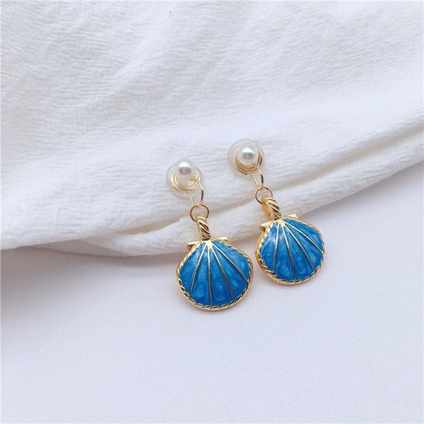 Dos Boucles D'oreilles GRACE JUN Or Couleur Bleu Shell Perle Clip Sur Boucle D'oreille Non Percé Pour Les Femmes Parti Mode Tempérament Moustique Bobine Manchette Oreille