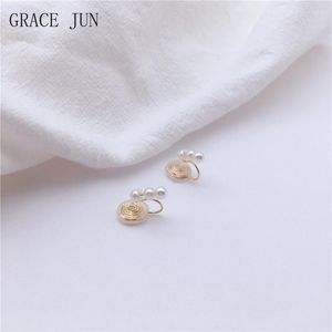 Dos boucles d'oreilles GRACE JUN Style coréen couleur or perle Clip sur pas percé mode mignon étudiant fête manchette Invisible oreille