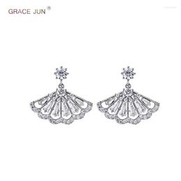 Dos boucles d'oreilles GRACE JUN Micro incrustation CZ ventilateur Clip sur pas de Piercing pour les femmes fête mariage manchette magnifique oreille Bijoux