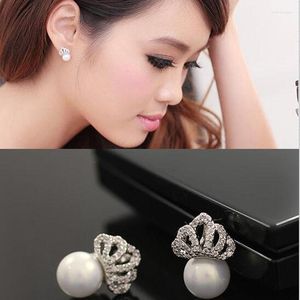 Boucles d'oreilles à dos Style Grace Jun, tempérament doux sauvage, imitation perle, petite couronne, Clip sans oreille percée