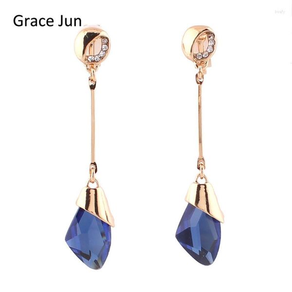 Pendientes traseros Grace Jun Clip de cristal de diamantes de imitación nupcial de alta calidad sin perforación para Gril Prom Enagament Accesorio de joyería fina