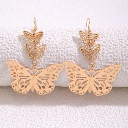 Boucles d'oreilles dos HuaTang mode européenne et américaine évidé grand papillon métal polyvalent décoration élégante