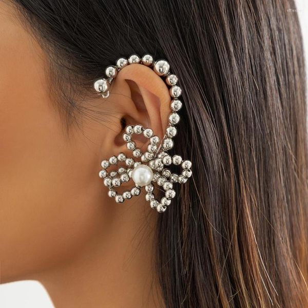 Pendientes traseros Ingemark elegante oreja izquierda Color plata cuenta de plástico sin Clip de perforación para mujeres Kpop C forma pendiente de puño joyería de moda