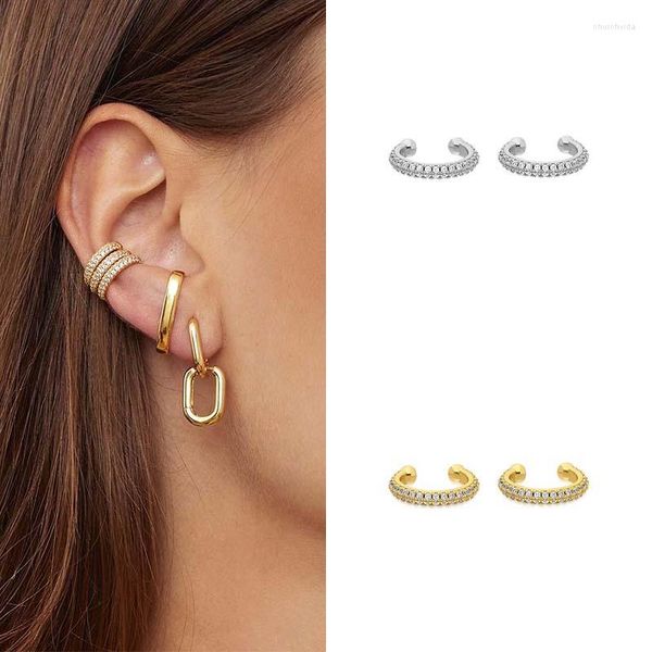 Boucles d'oreilles à dos ISUEVA 2023, manchette d'oreille remplie d'or, empilable en forme de C, strass, petites boucles d'oreilles, Clip pour femmes, bijoux de mariage