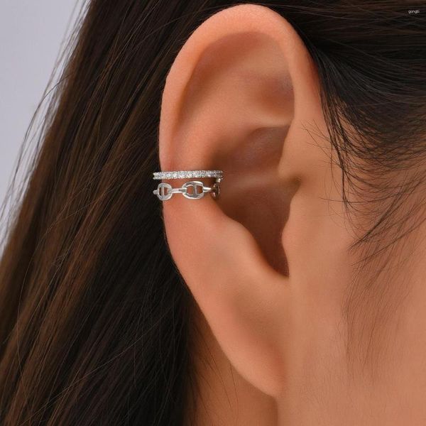 Boucles d'oreilles JF2023 0 Iriginal Design Fashion Trend Sparkle Hollow Out Pig Nasing Chain Ring Zircon Ear Clip Women's